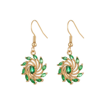 Green Crystal & Goldtone Vortex Hook Earrings