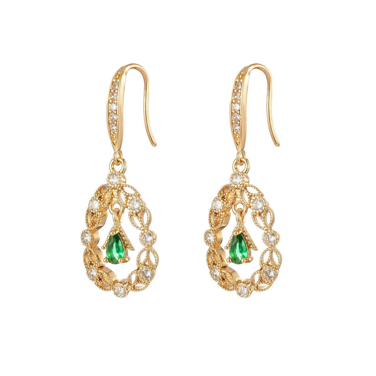 Green Crystal & Cubic Zirconia Goldtone Rattan Drop Hook Earrings