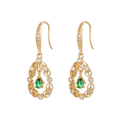 Green Crystal & Cubic Zirconia Goldtone Rattan Drop Hook Earrings