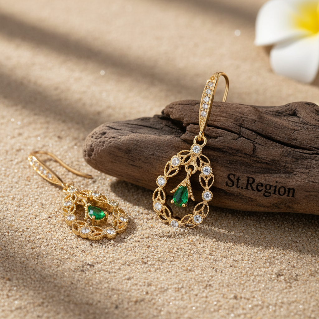 Green Crystal & Cubic Zirconia Goldtone Rattan Drop Hook Earrings