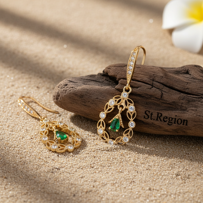 Green Crystal & Cubic Zirconia Goldtone Rattan Drop Hook Earrings