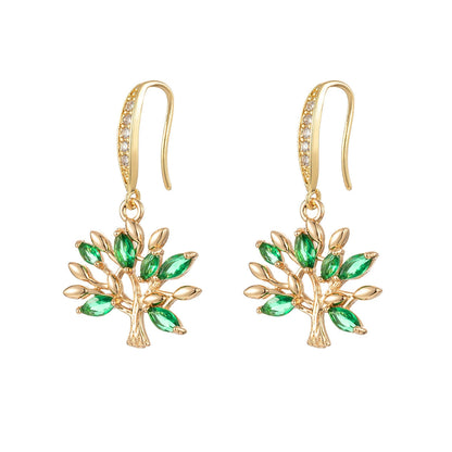 Green Crystal & Cubic Zirconia Goldtone Tree Hook Earrings