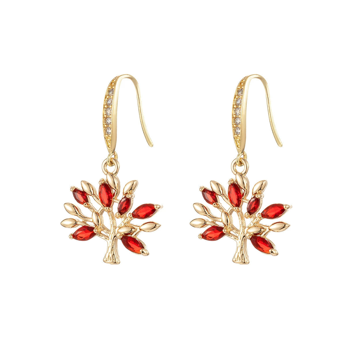 Red Crystal & Cubic Zirconia Goldtone Tree Hook Earrings