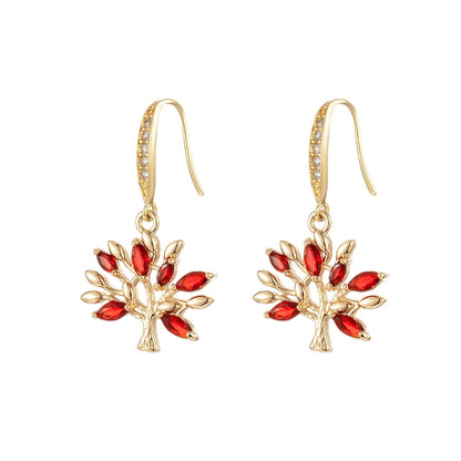 Red Crystal & Cubic Zirconia Goldtone Tree Hook Earrings