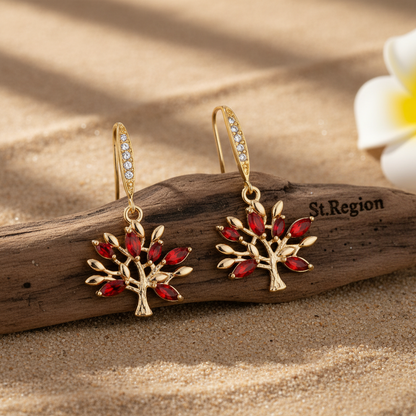 Red Crystal & Cubic Zirconia Goldtone Tree Hook Earrings