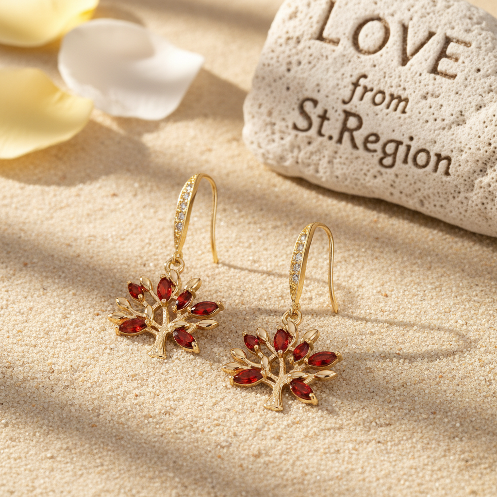Red Crystal & Cubic Zirconia Goldtone Tree Hook Earrings