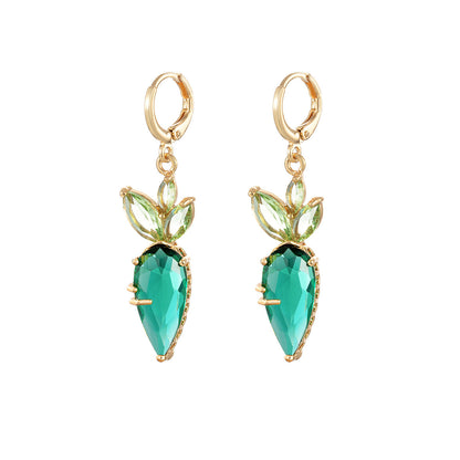 Green Crystal & Goldtone Carrot Huggie Earrings