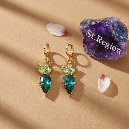 Green Crystal & Goldtone Carrot Huggie Earrings