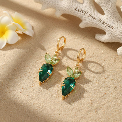 Green Crystal & Goldtone Carrot Huggie Earrings