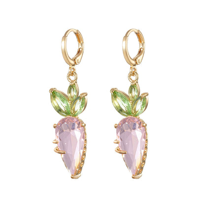 Pink Crystal & Goldtone Carrot Huggie Earrings