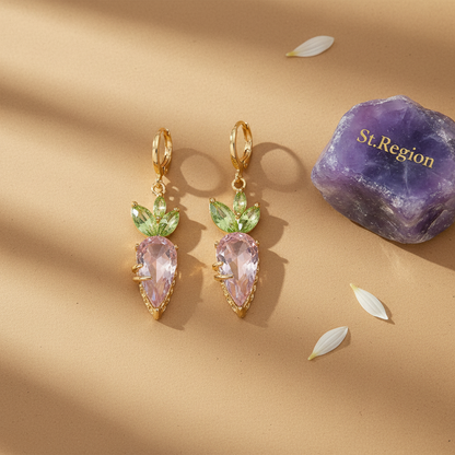 Pink Crystal & Goldtone Carrot Huggie Earrings