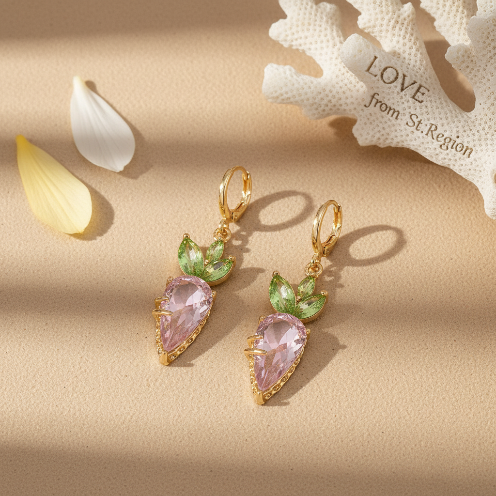 Pink Crystal & Goldtone Carrot Huggie Earrings