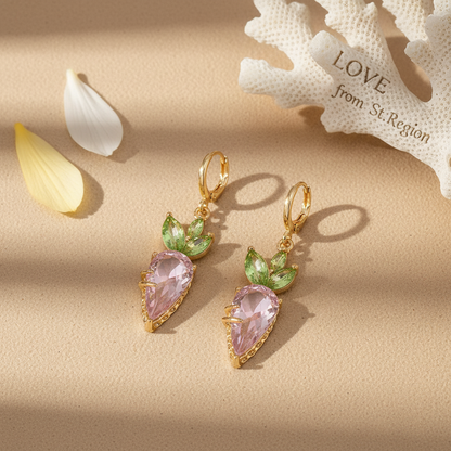Pink Crystal & Goldtone Carrot Huggie Earrings