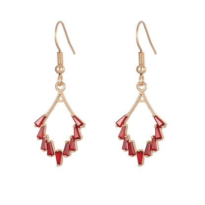 Red Cubic Zirconia & Goldtone Rhombus Hook Earrings
