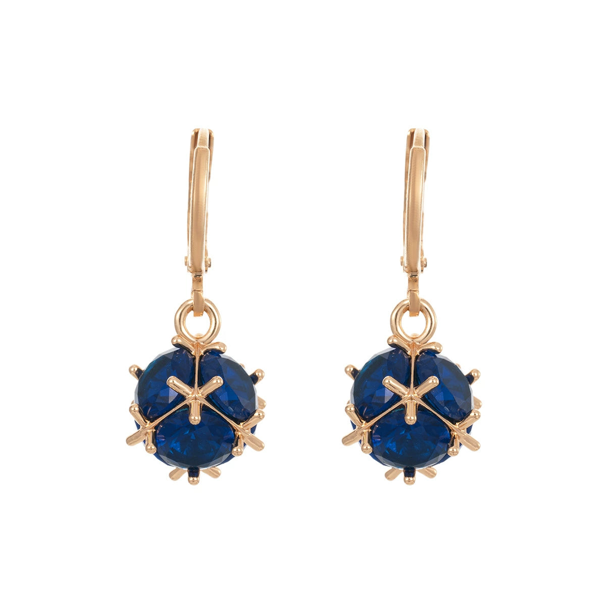 Blue Crystal & Goldtone Ball Huggie Earrings