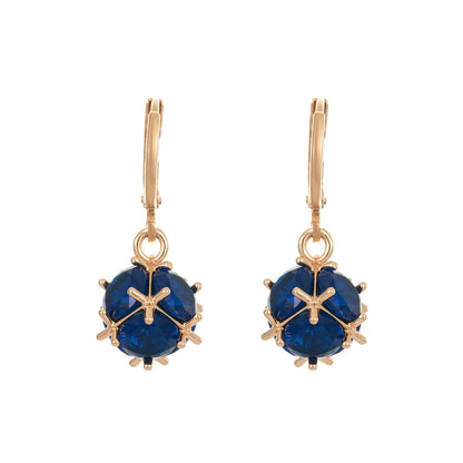 Blue Crystal & Goldtone Ball Huggie Earrings