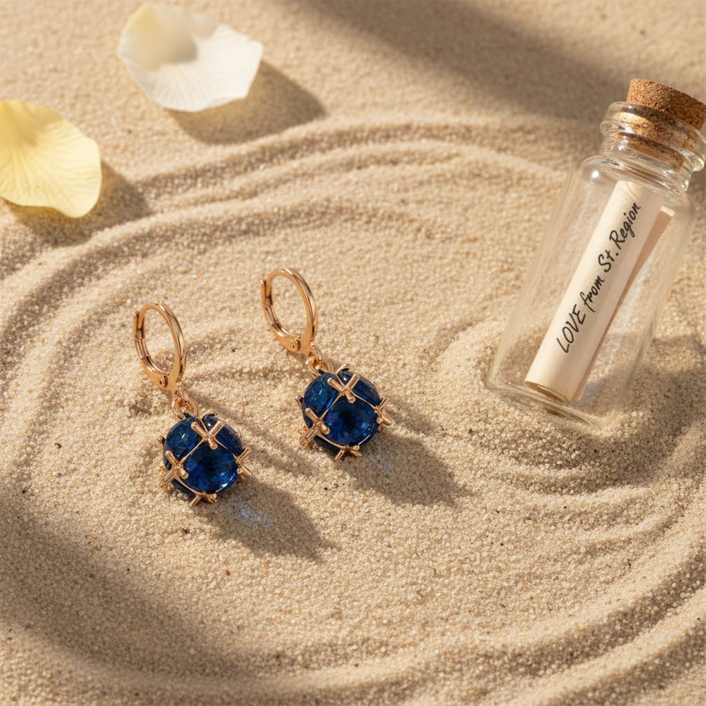 Blue Crystal & Goldtone Ball Huggie Earrings