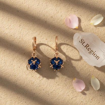 Blue Crystal & Goldtone Ball Huggie Earrings