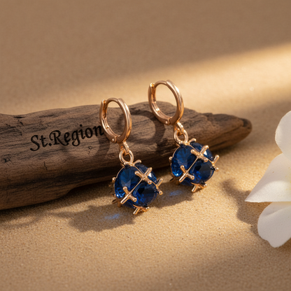 Blue Crystal & Goldtone Ball Huggie Earrings