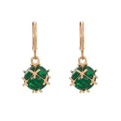 Green Crystal & Goldtone Ball Huggie Earrings