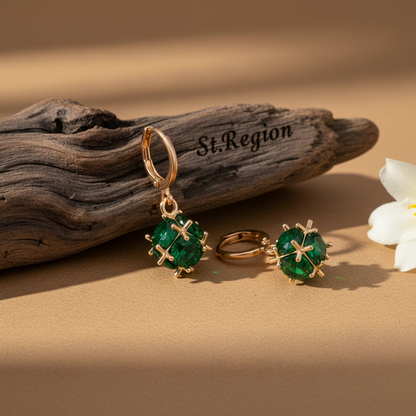 Green Crystal & Goldtone Ball Huggie Earrings