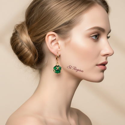 Green Crystal & Goldtone Ball Huggie Earrings