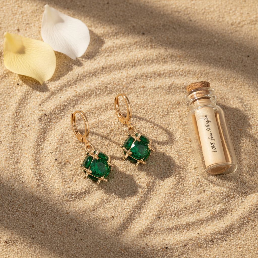 Green Crystal & Goldtone Ball Huggie Earrings
