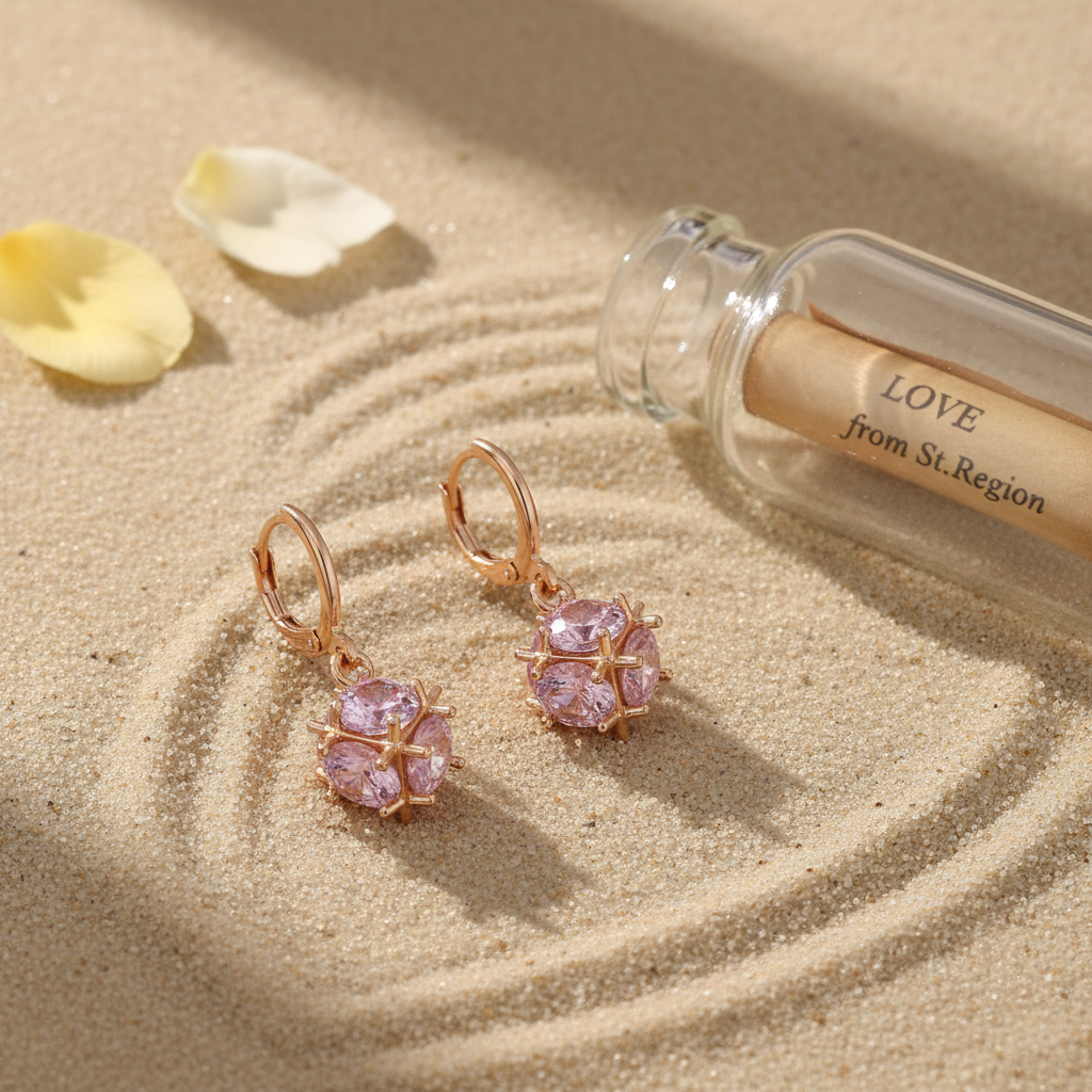 Pink Crystal & Goldtone Ball Huggie Earrings