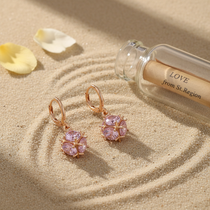 Pink Crystal & Goldtone Ball Huggie Earrings