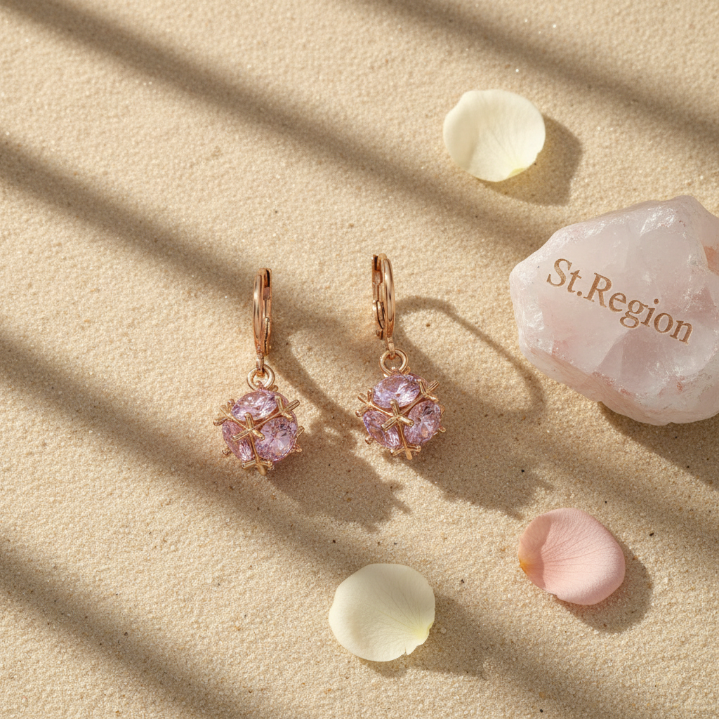 Pink Crystal & Goldtone Ball Huggie Earrings
