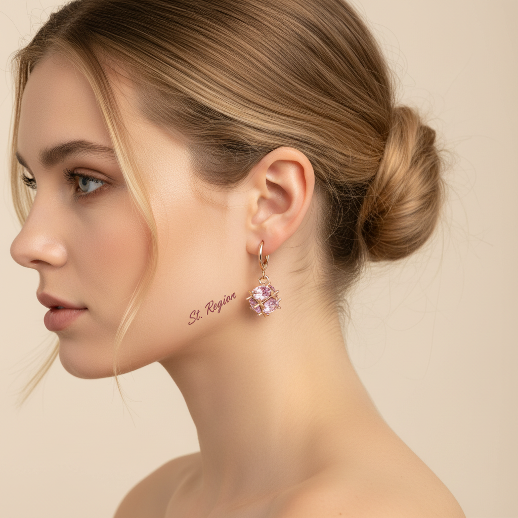 Pink Crystal & Goldtone Ball Huggie Earrings