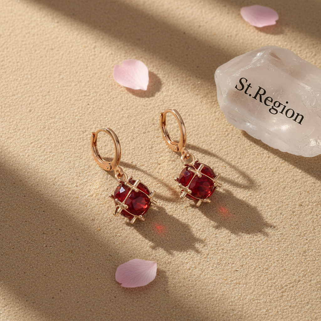Red Crystal & Goldtone Ball Huggie Earrings