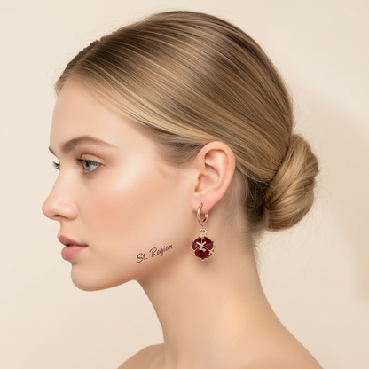 Red Crystal & Goldtone Ball Huggie Earrings