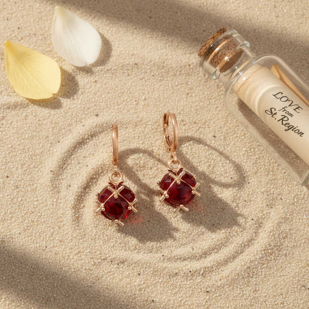 Red Crystal & Goldtone Ball Huggie Earrings
