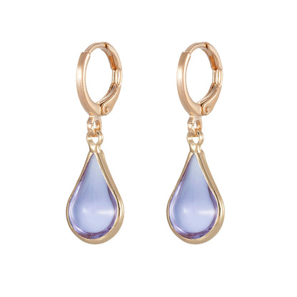 Purple Glass & Goldtone Drop Shape Huggie Earrings