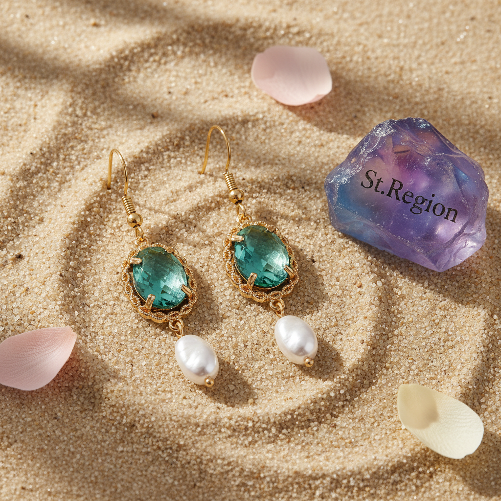 Bluish-Green Crystal & Baroque Pearl Goldtone Oval Hook Earrings