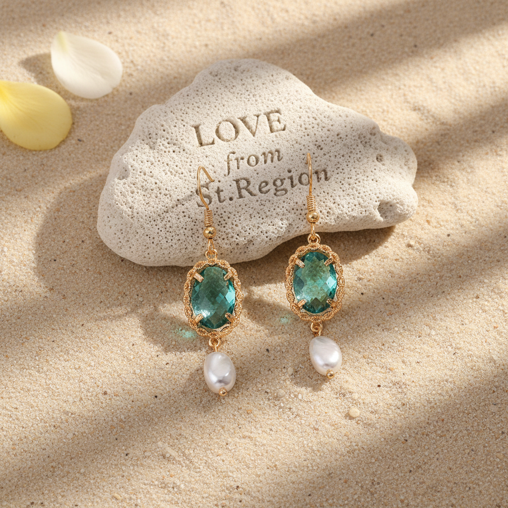 Bluish-Green Crystal & Baroque Pearl Goldtone Oval Hook Earrings