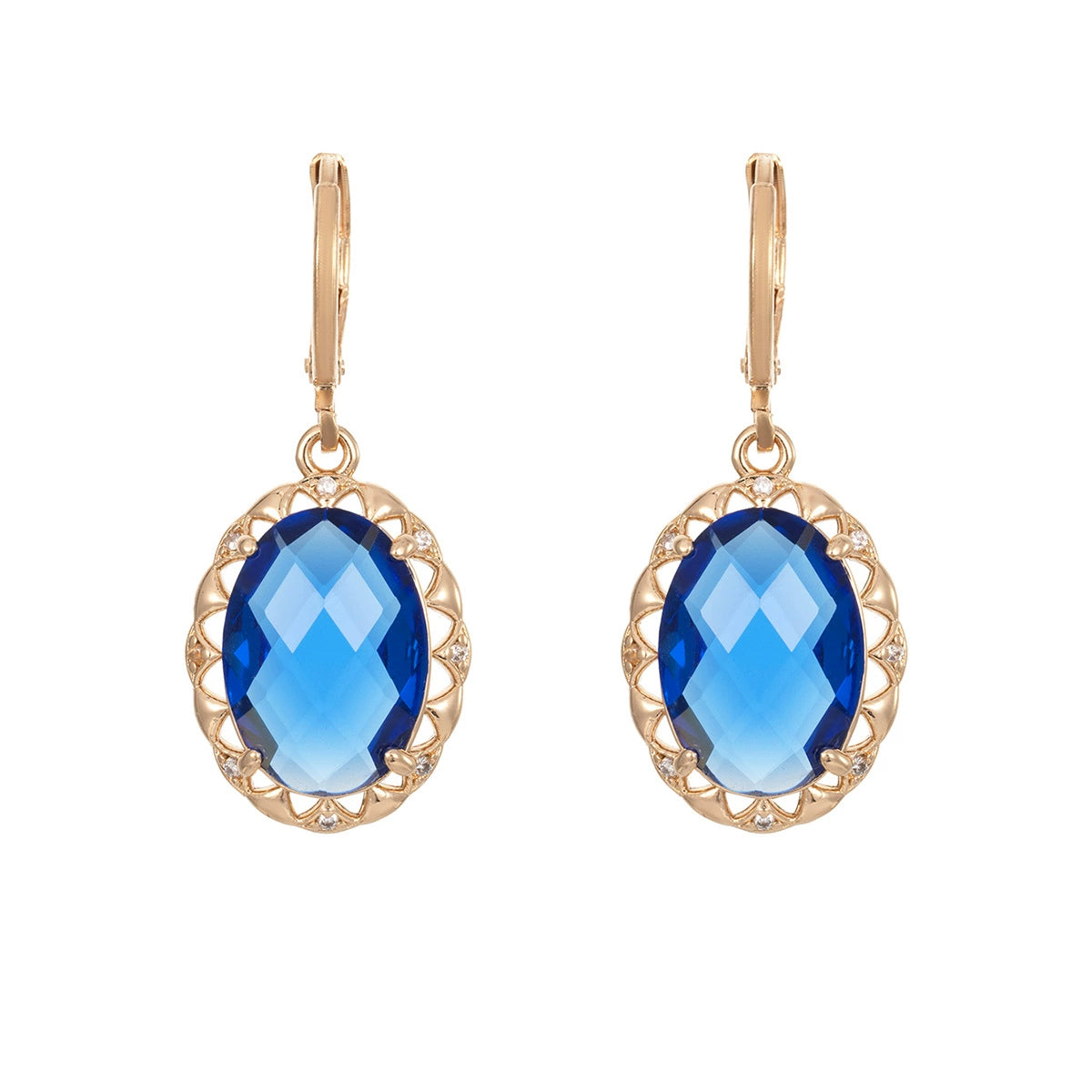 Blue Crystal & Cubic Zirconia Goldtone Oval-Cut Flower Dangle Earrings
