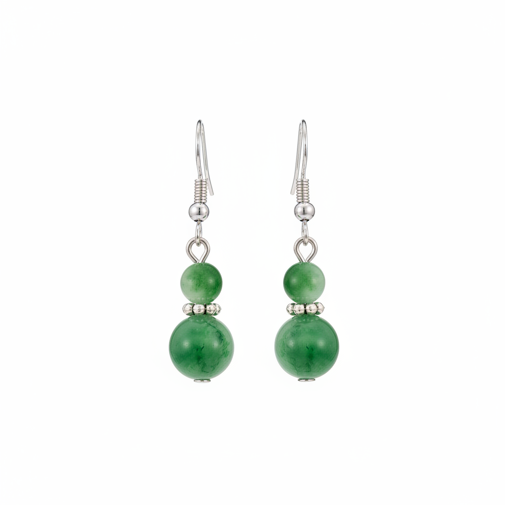 Green Jade & Silvertone ‌Gourd-Shape Hook Earrings