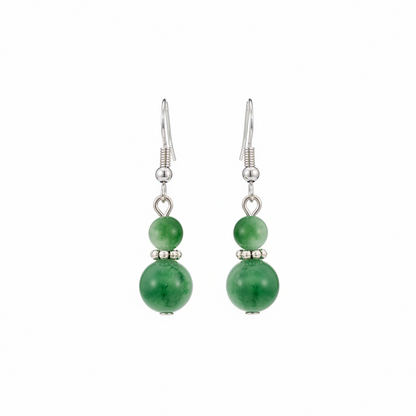Green Jade & Silvertone ‌Gourd-Shape Hook Earrings