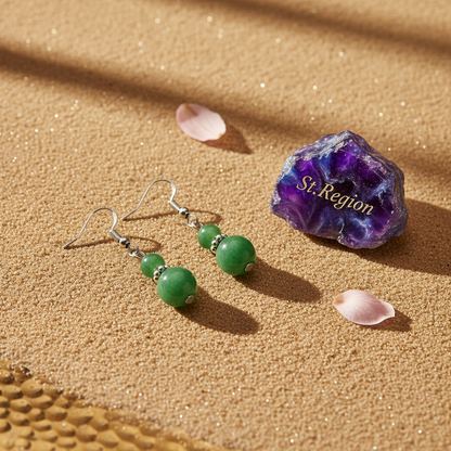 Green Jade & Silvertone ‌Gourd-Shape Hook Earrings