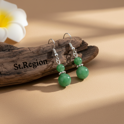 Green Jade & Silvertone ‌Gourd-Shape Hook Earrings