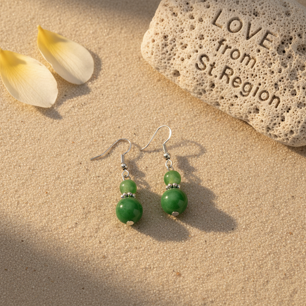 Green Jade & Silvertone ‌Gourd-Shape Hook Earrings