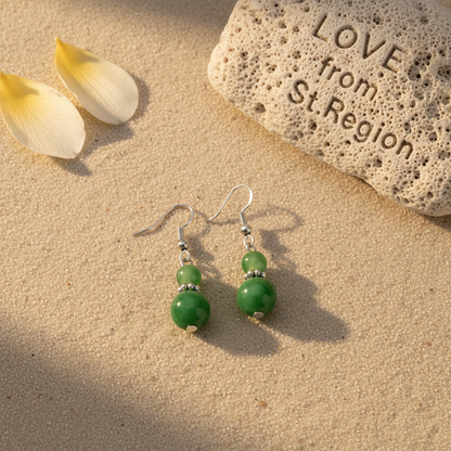 Green Jade & Silvertone ‌Gourd-Shape Hook Earrings