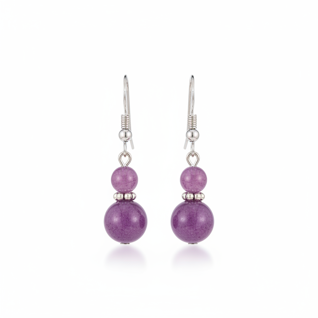 Purple Jade & Silvertone ‌Gourd-Shape Hook Earrings