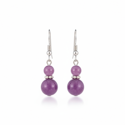 Purple Jade & Silvertone ‌Gourd-Shape Hook Earrings