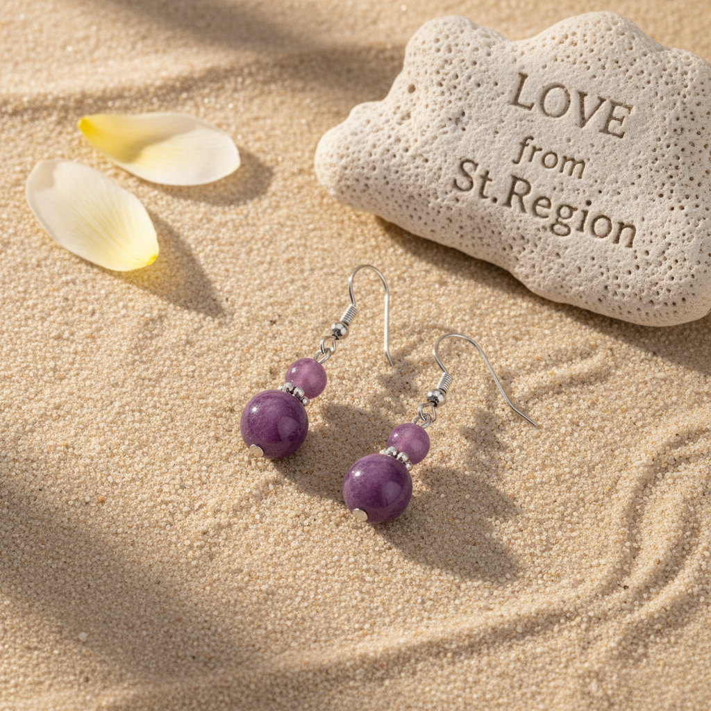 Purple Jade & Silvertone ‌Gourd-Shape Hook Earrings