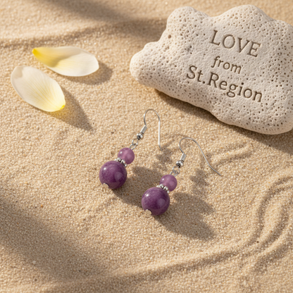 Purple Jade & Silvertone ‌Gourd-Shape Hook Earrings