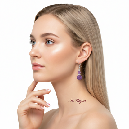 Purple Jade & Silvertone ‌Gourd-Shape Hook Earrings