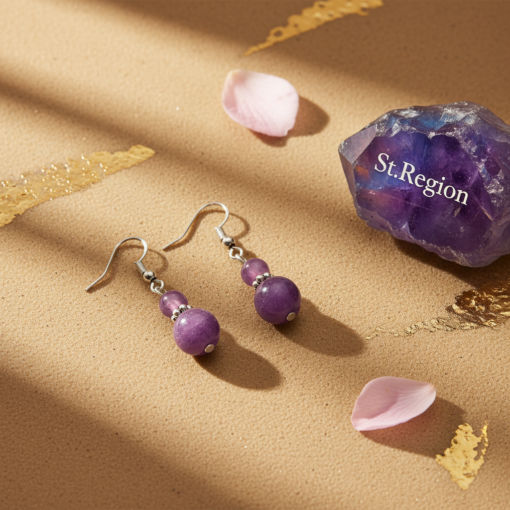 Purple Jade & Silvertone ‌Gourd-Shape Hook Earrings